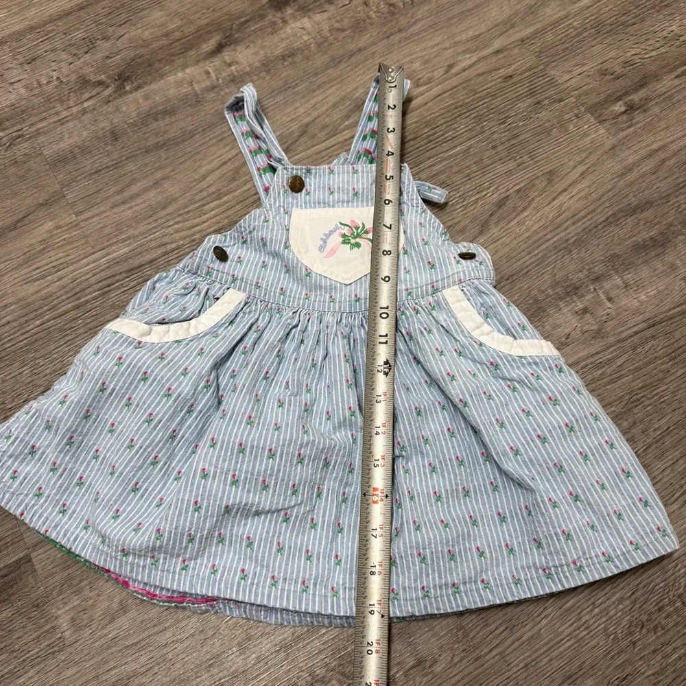 Vintage OshKosh Bgosh Girls 3T Striped‎ Seersucker Floral Jumper Dress Made USA